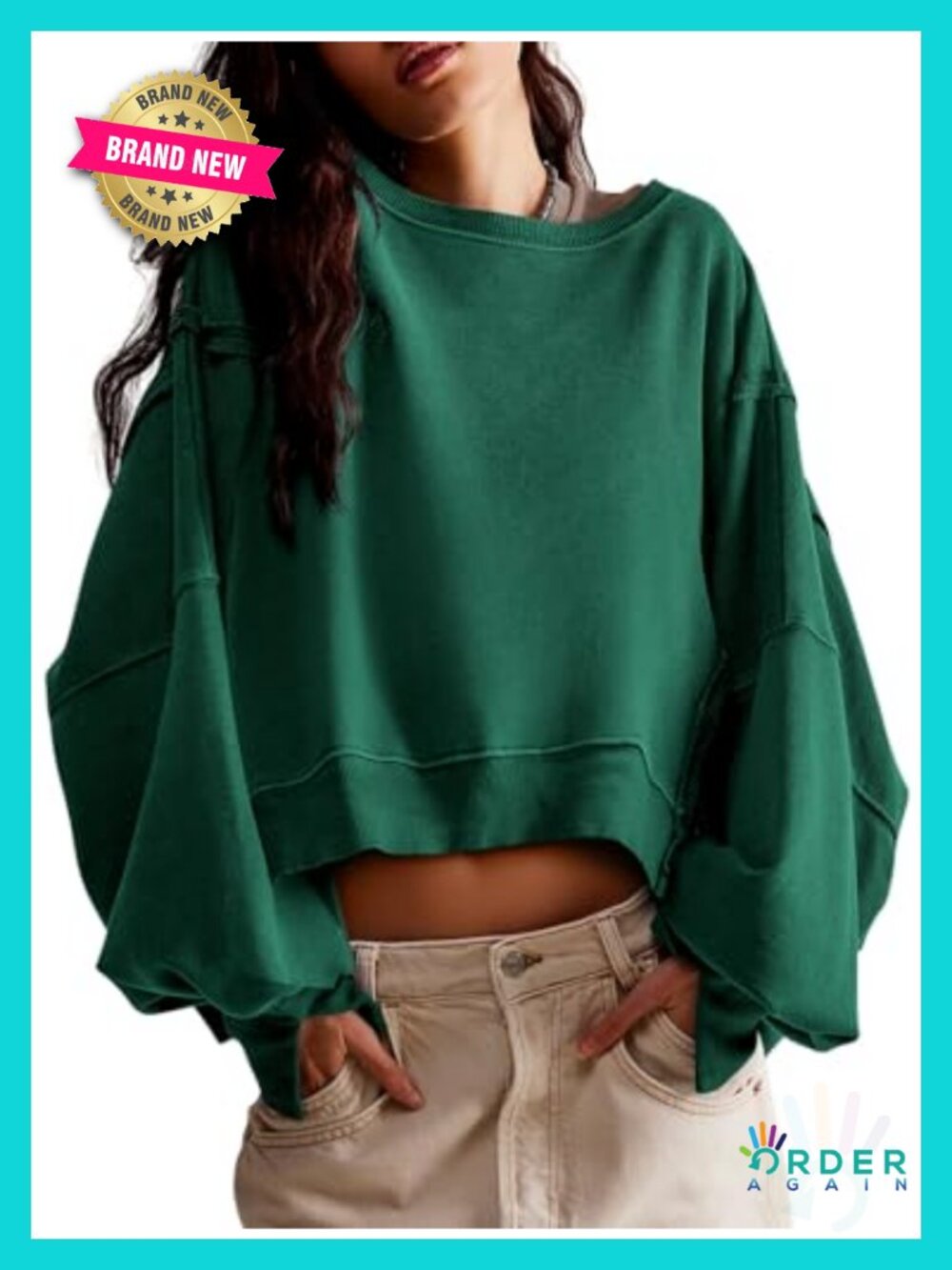 Women's Oversized Crop Sweatshirt Long Sleeve Crewneck Casual Pullover